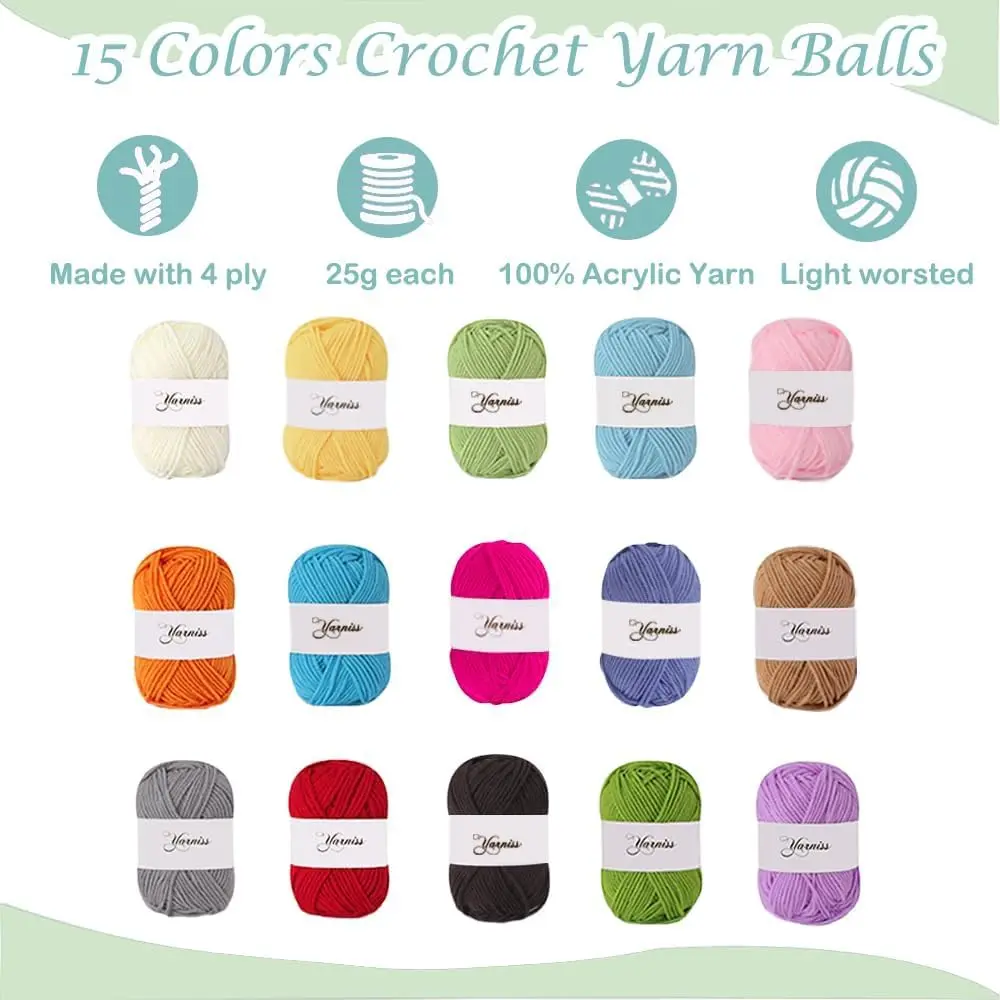 Yarniss Complete Crochet Kit for Beginners with Bag, Mint | 1050 Yards Yarn & Ergonomic Hooks | Learn Crochet with Video Tutorials - view 4