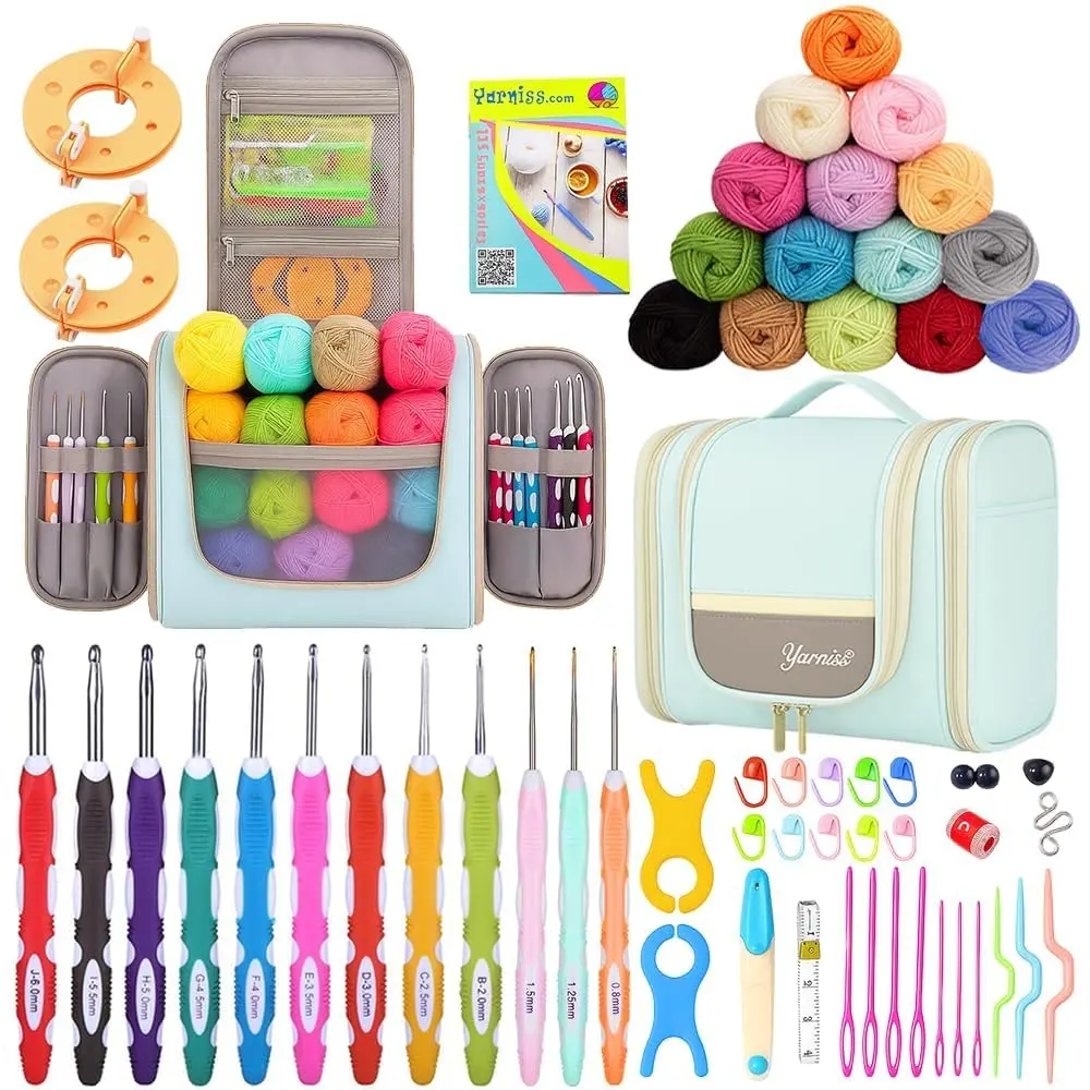 Yarniss Complete Crochet Kit for Beginners with Bag, Mint | 1050 Yards Yarn & Ergonomic Hooks | Learn Crochet with Video Tutorials - main product image