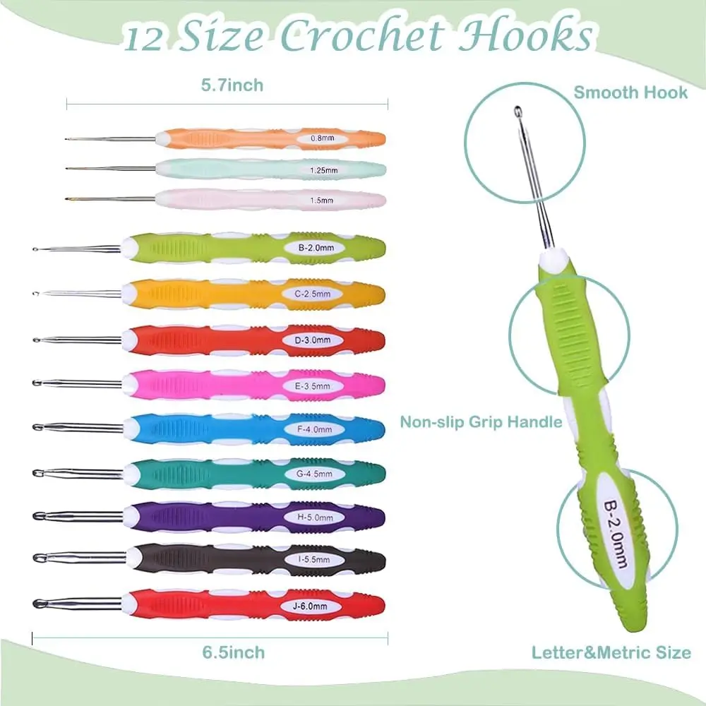Yarniss Complete Crochet Kit for Beginners with Bag, Mint | 1050 Yards Yarn & Ergonomic Hooks | Learn Crochet with Video Tutorials - view 3