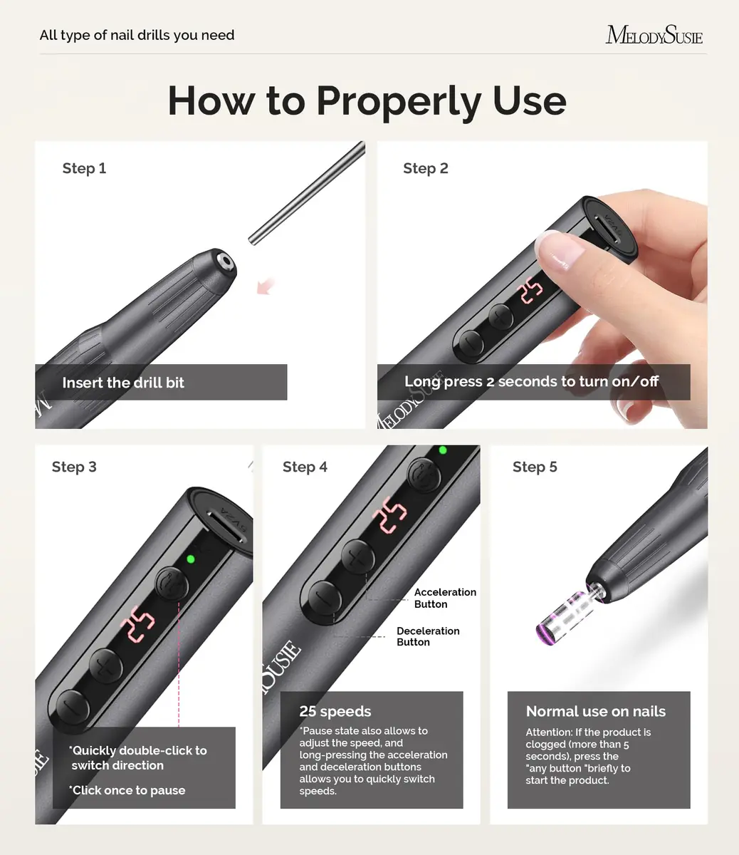 MelodySusie PC180E Cordless Nail Drill 25000RPM | Rechargeable Electric File with LED Display for All Nail Care - view 5