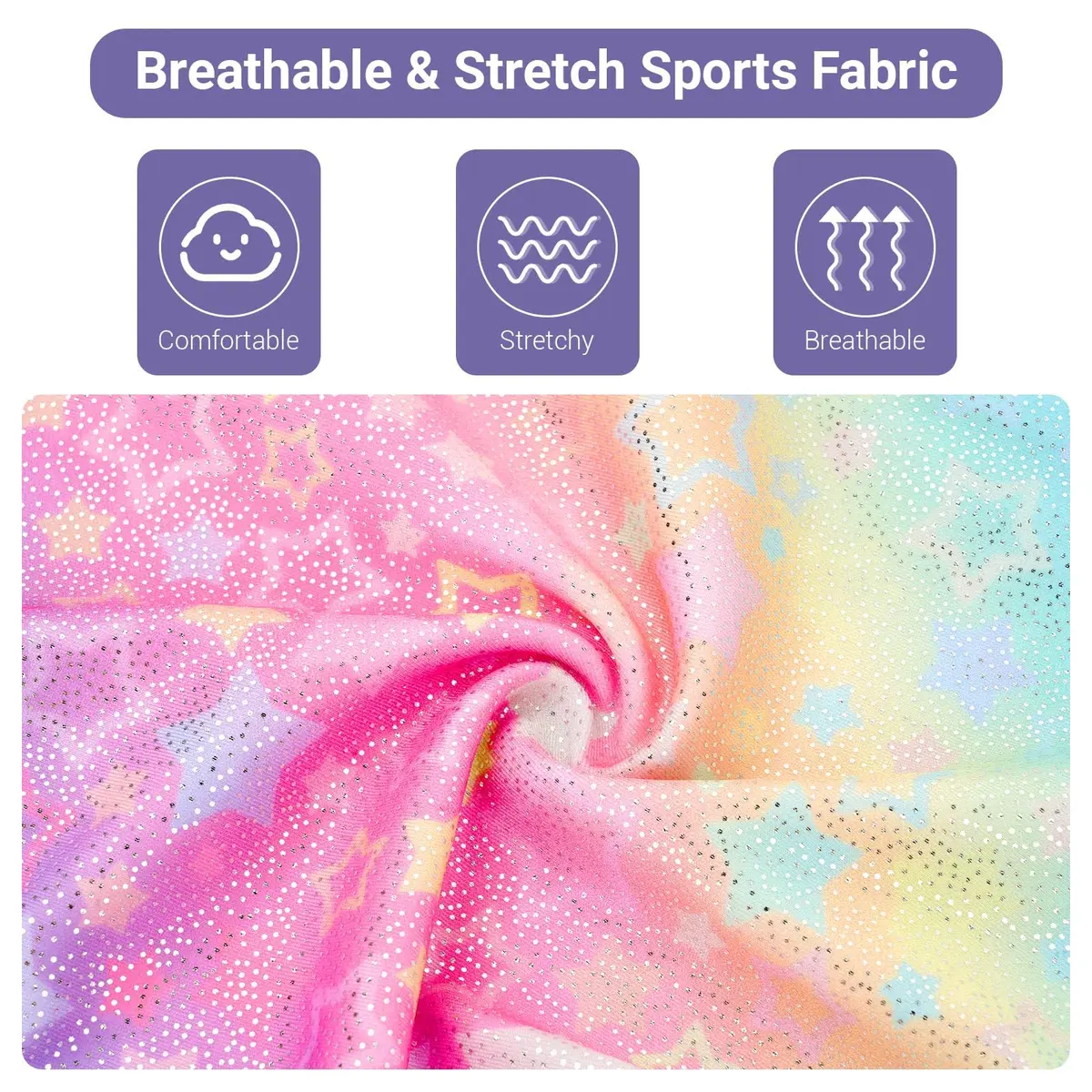 JiAmy Girls Gymnastics Leotards 3 Pcs Long Sleeve Sparkly Dance Biketards with Shorts & Scrunchie, Star Colored, 11-12 Years - view 5