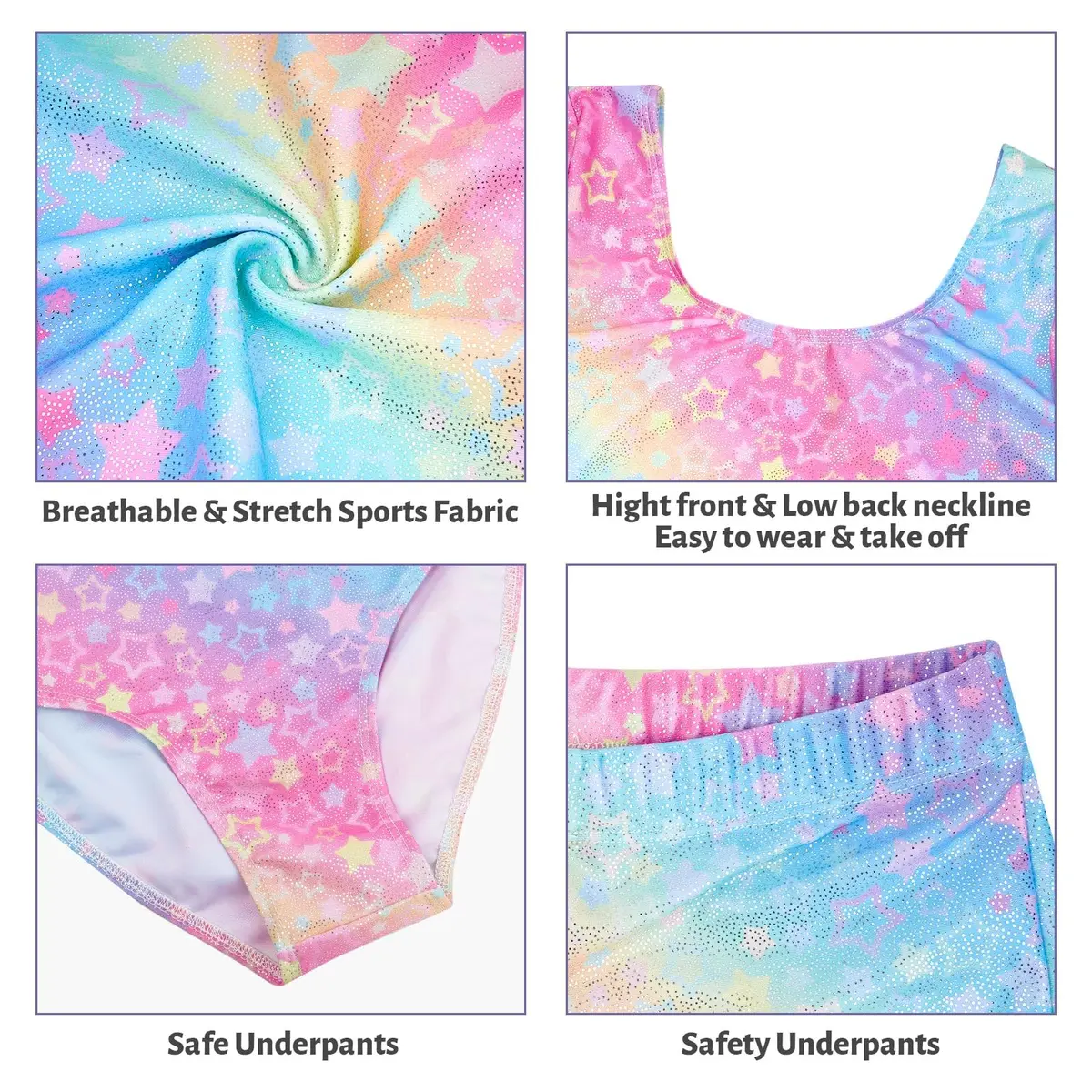 JiAmy Girls Gymnastics Leotards 3 Pcs Long Sleeve Sparkly Dance Biketards with Shorts & Scrunchie, Star Colored, 11-12 Years - view 4