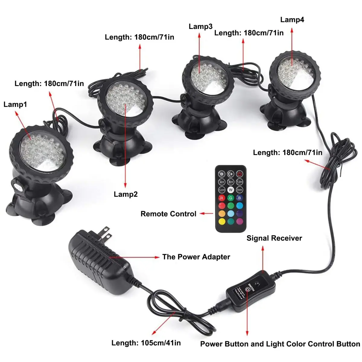 ZHGSERVU Pond Lights LED Underwater Fountain Lights 36LED Bulbs with Timer Remote Control Colors Changing Submersible Spotlight Set of 4 | IP68 Waterproof for Ponds, Fountains, Aquariums, Pools - view 4