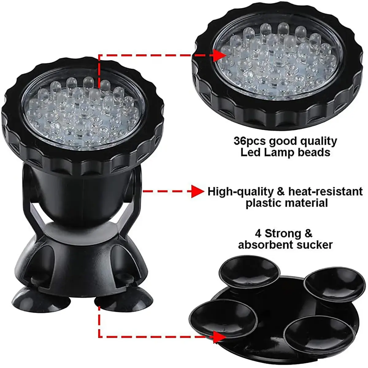 ZHGSERVU Pond Lights LED Underwater Fountain Lights 36LED Bulbs with Timer Remote Control Colors Changing Submersible Spotlight Set of 4 | IP68 Waterproof for Ponds, Fountains, Aquariums, Pools - view 3