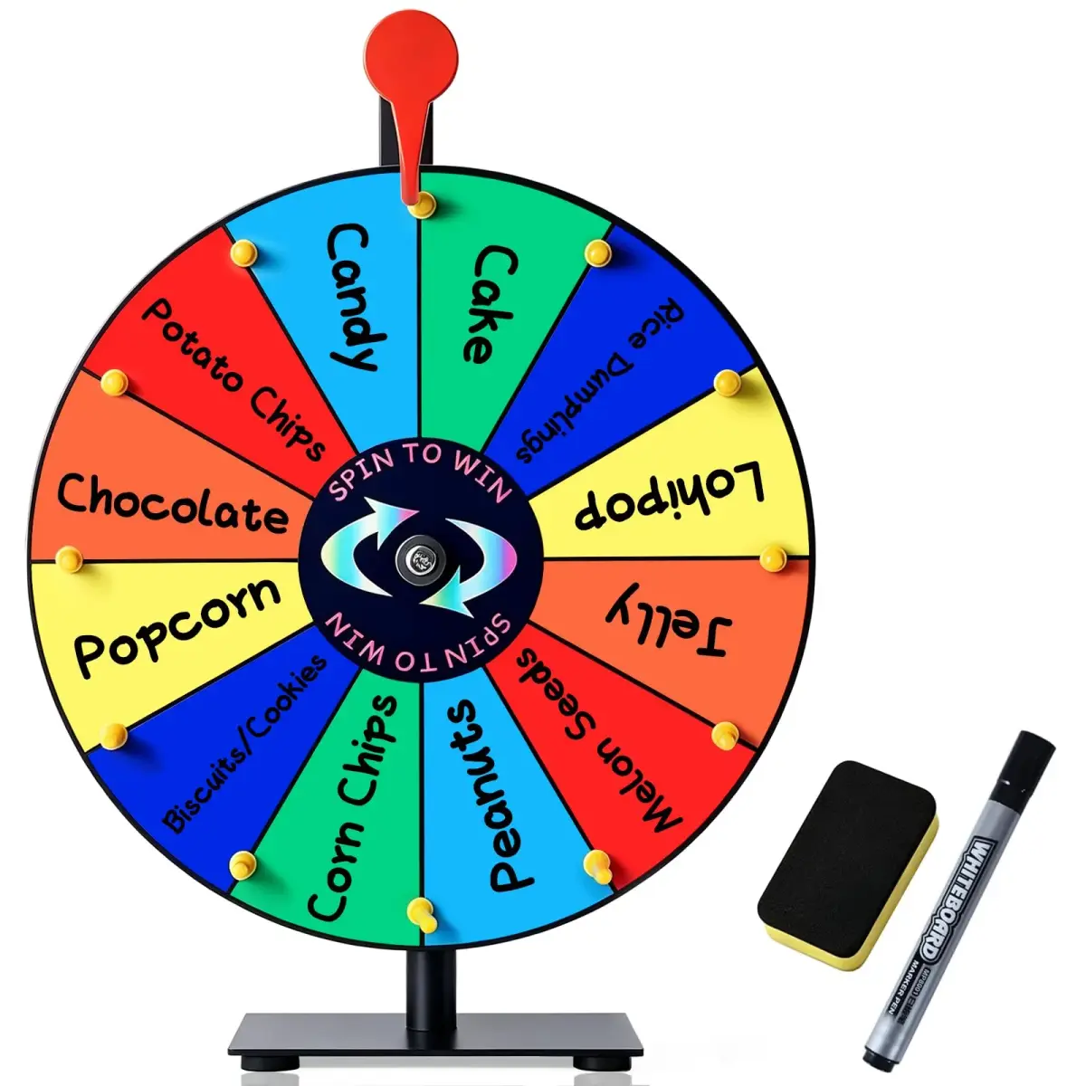 LRMBKM 12-Slot Prize Wheel with Stand & Heavy-Duty Base, 30.48cm (12 Inch) | Customizable for Parties & Trade Shows - main product image
