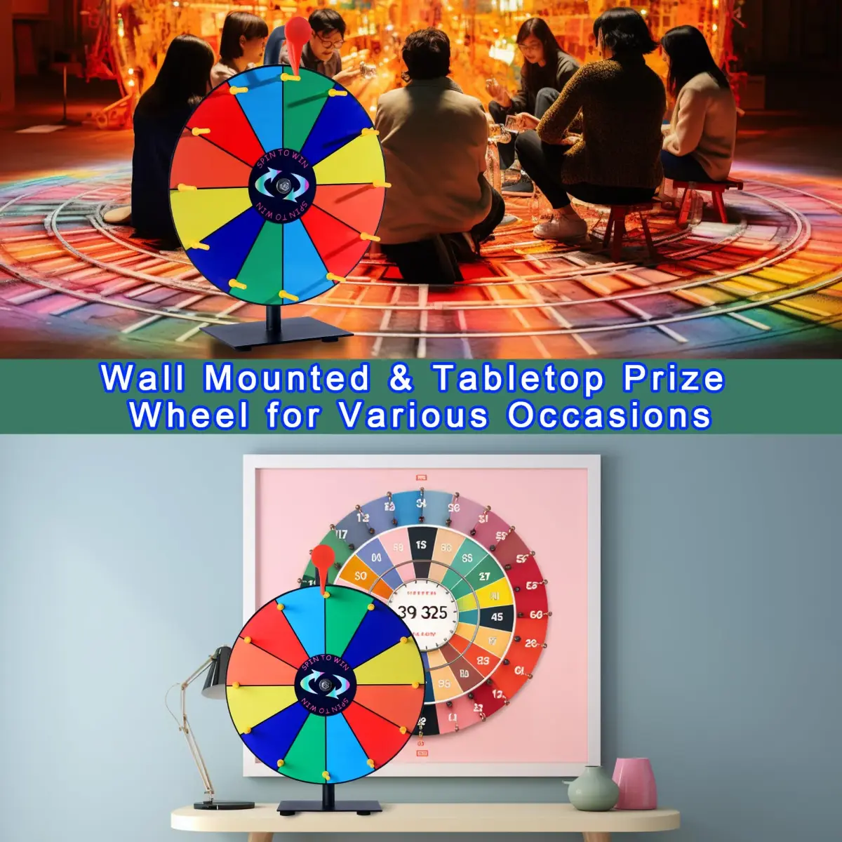 LRMBKM 12-Slot Prize Wheel with Stand & Heavy-Duty Base, 30.48cm (12 Inch) | Customizable for Parties & Trade Shows - view 5