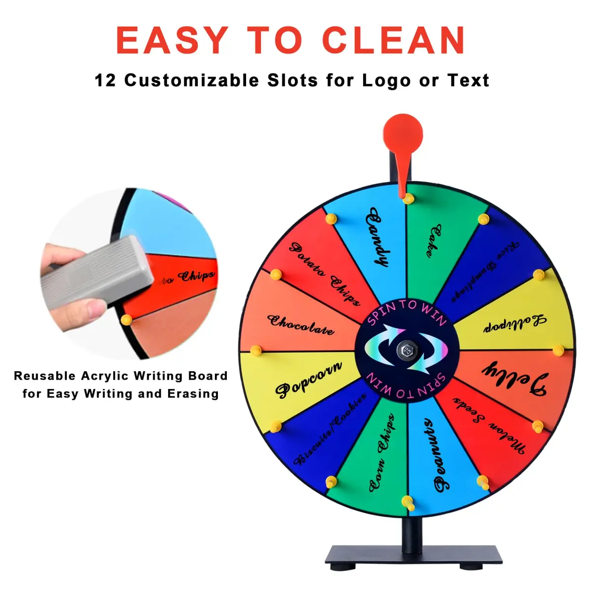 LRMBKM 12-Slot Prize Wheel with Stand & Heavy-Duty Base, 30.48cm (12 Inch) | Customizable for Parties & Trade Shows - view 6