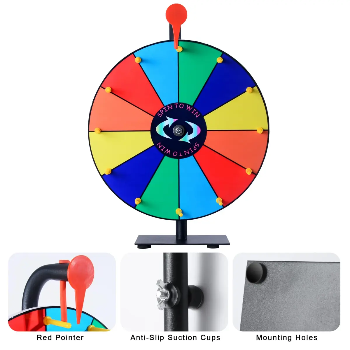 LRMBKM 12-Slot Prize Wheel with Stand & Heavy-Duty Base, 30.48cm (12 Inch) | Customizable for Parties & Trade Shows - view 4