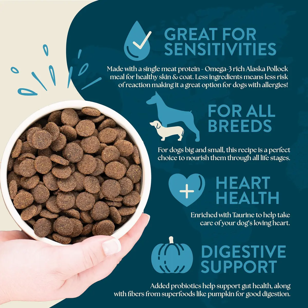 Earthborn Holistic Venture LID Pollock & Pumpkin Dry Dog Food 25 lb Bag | Limited Ingredient, Grain-Free, All Life Stages - view 5