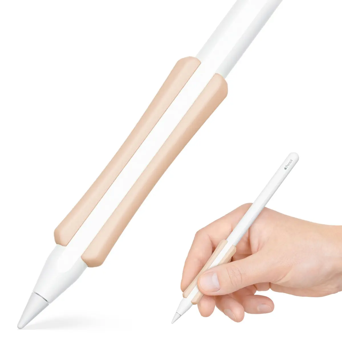 UPPERCASE NimbleGrip Gen 2 Silicone Ergonomic Grip (Apple Pencil 2/Pro/USB-C) Beige | Comfortable, Magnetic & Wireless Charging Compatible - main product image
