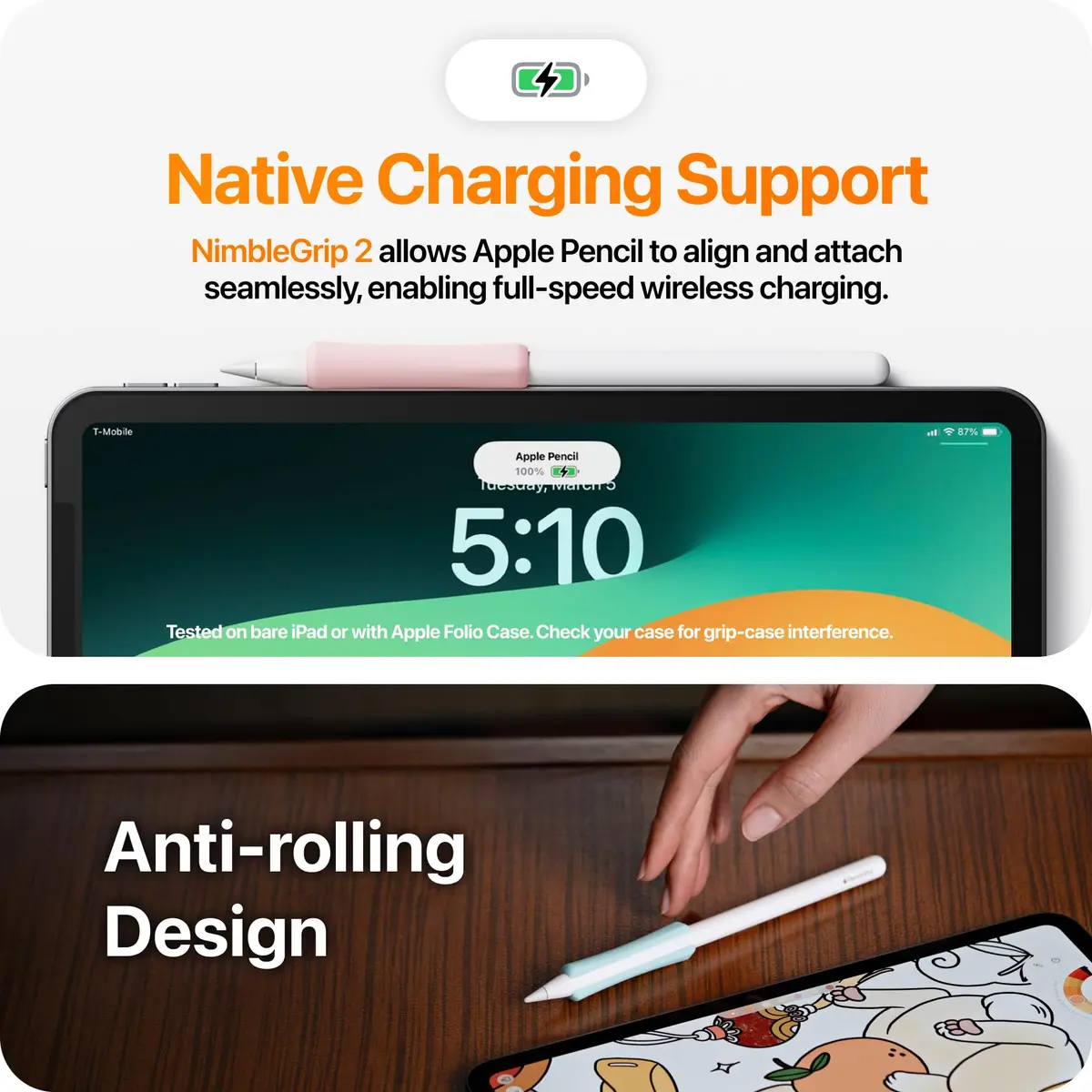 UPPERCASE NimbleGrip Gen 2 Silicone Ergonomic Grip for Apple Pencil 2/Pro/USB-C | Comfortable, Magnetic, Wireless Charging (Mint) - view 4