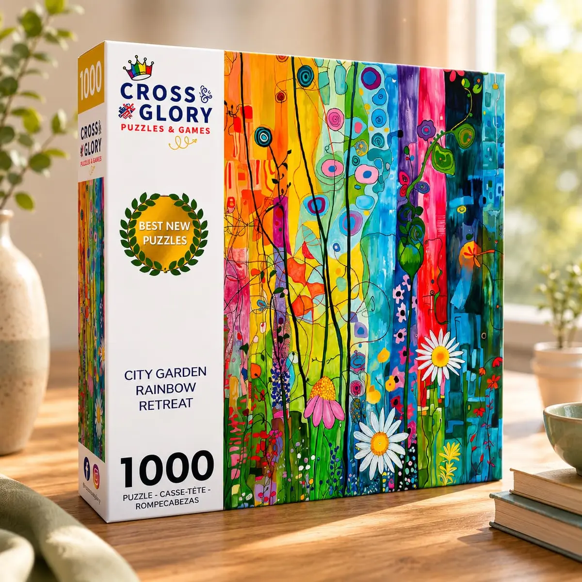 Cross & Glory City Garden Rainbow Retreat 1000-Piece Puzzle | Vibrant Urban & Floral Scene - view 2