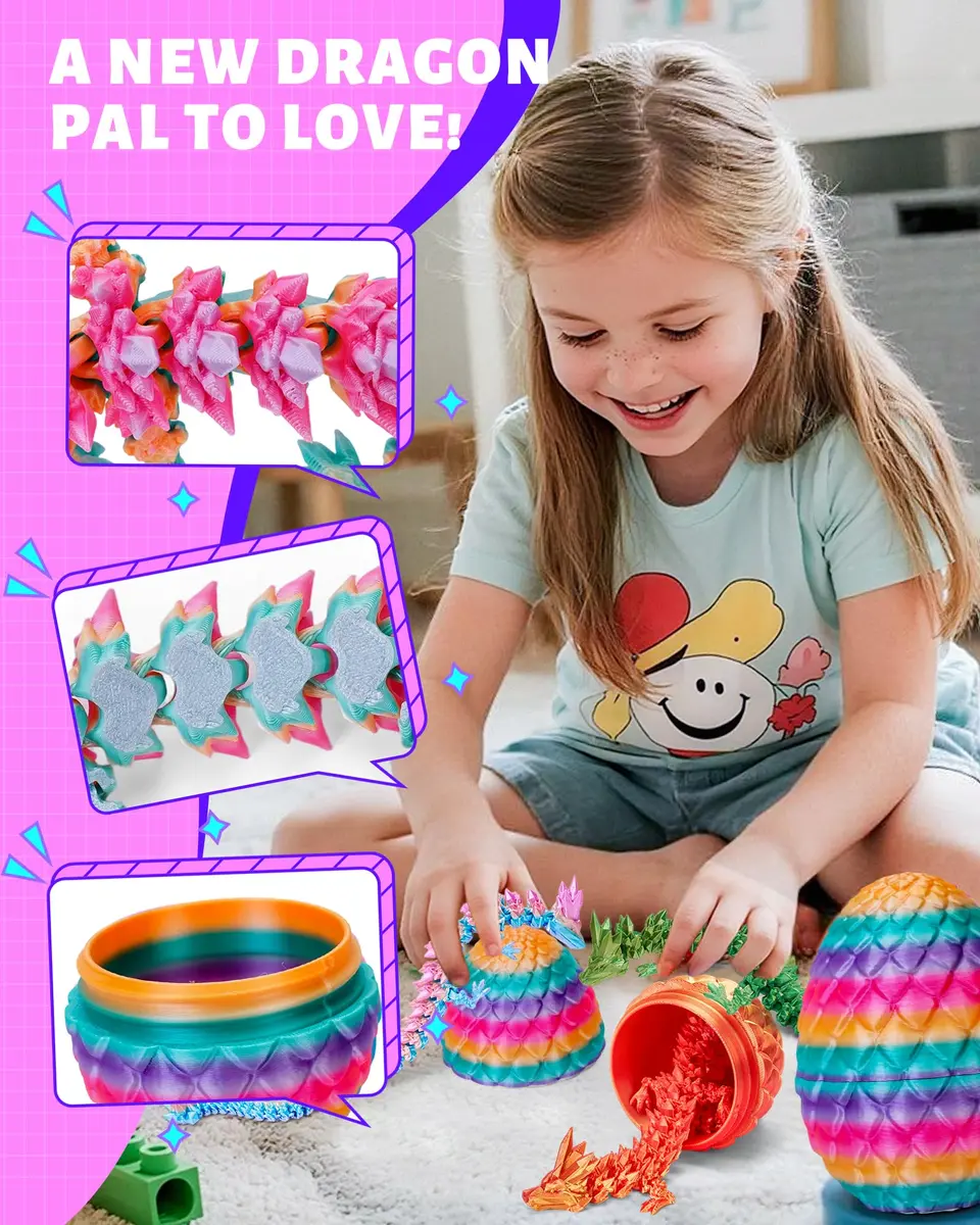 TBOLINE 12" Articulated Crystal Dragon Egg Toy | ASTM-Certified PLA, Non-Toxic, Surprise Reveal - view 2