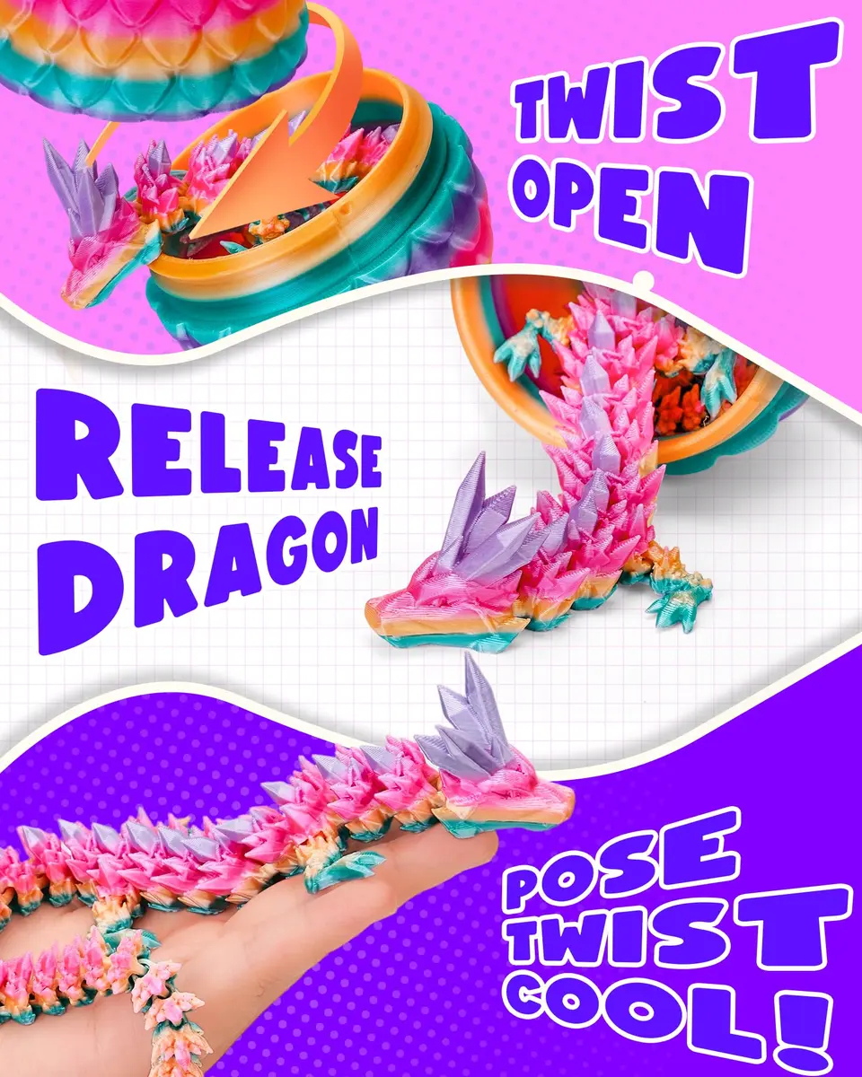 TBOLINE 12" Articulated Crystal Dragon Egg Toy | ASTM-Certified PLA, Non-Toxic, Surprise Reveal - view 4