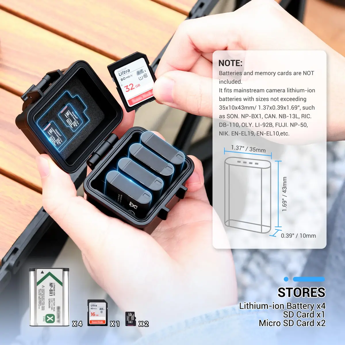 JJC Battery & SD Card Case Water-Resistant Shockproof Storage Box for Lithium Batteries & Memory Cards - view 2