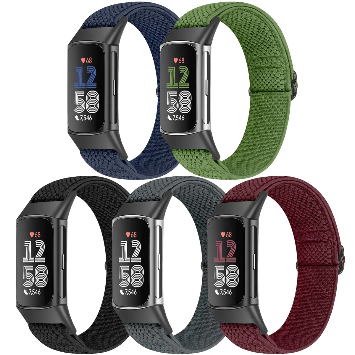 Bcuckood Watch Bands 5 Pack Nylon Stretchy Breathable Adjustable | Sport Strap for Fitbit Charge 6/5 - main product image