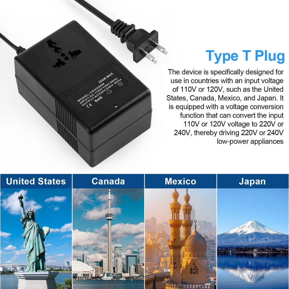 autotron 200W Voltage Transformer Power Converter 110V to 220V | ETL Certified - view 4