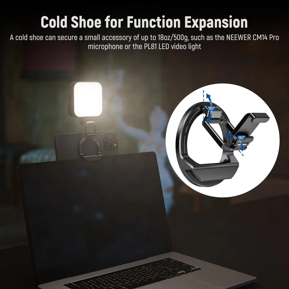 NEEWER Foldable Continuity Camera Mount with Cold Shoe for MagSafe iPhone 15 Pro Max 14 13 12 MacBook Air 13" M1, MacBook Air 2018-2020, MacBook Pro 13" M1/M2, PA031 | Compact, Foldable Video Accessory - view 5