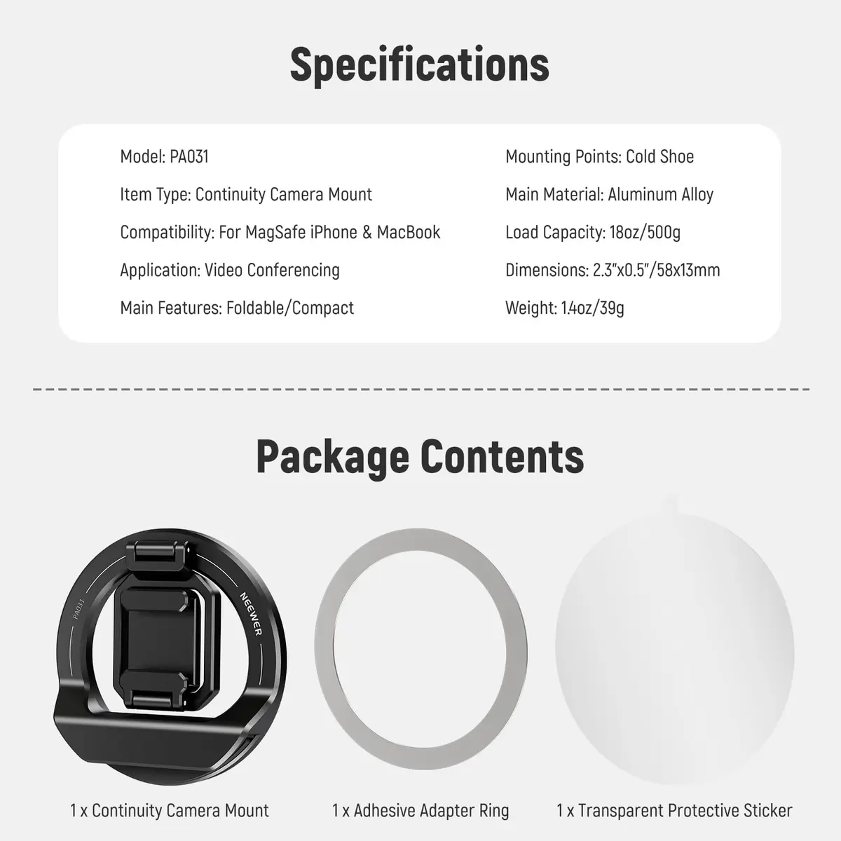 NEEWER Foldable Continuity Camera Mount with Cold Shoe for MagSafe iPhone 15 Pro Max 14 13 12 MacBook Air 13" M1, MacBook Air 2018-2020, MacBook Pro 13" M1/M2, PA031 | Compact, Foldable Video Accessory - view 8