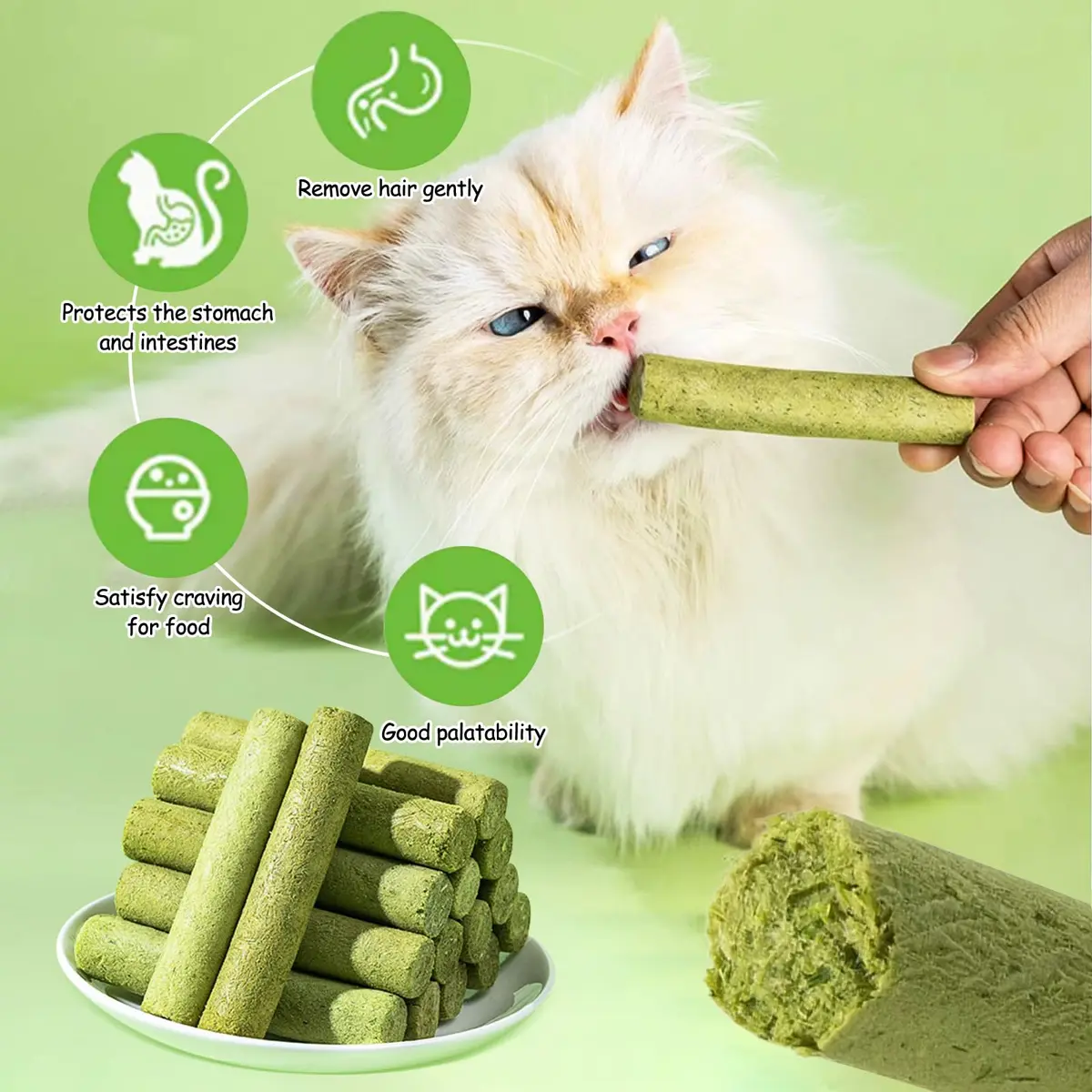 HavenJanny Cat Grass Teething Stick with Chicken 50g (1.76 oz) | Hairball Control & Dental Health - view 5