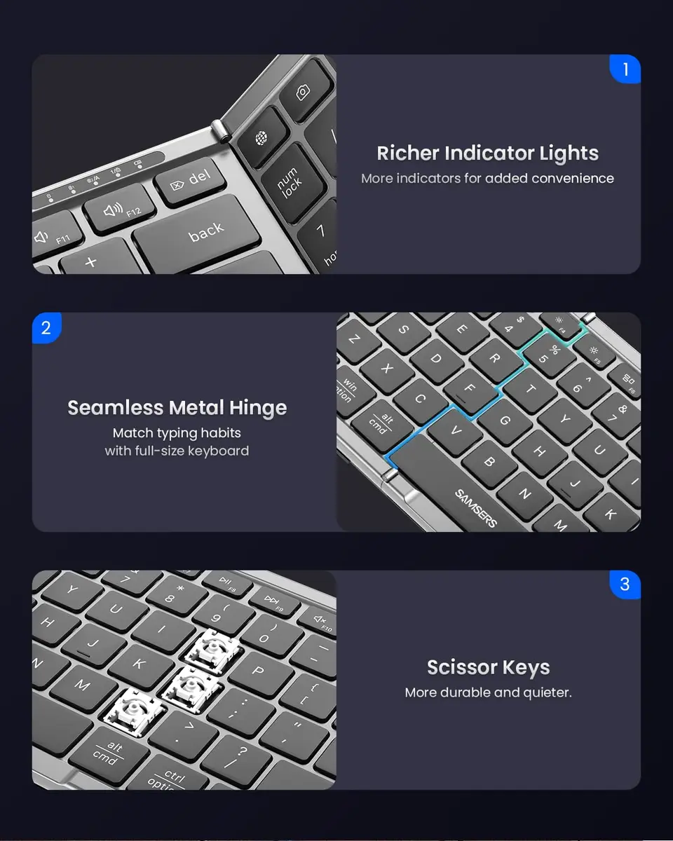 Samsers Foldable Keyboard and Mouse Combo, Full-Size Portable Travel Keyboard & Rechargeable Wireless Mouse | Bluetooth 5.0 x 2 + 2.4G - view 6