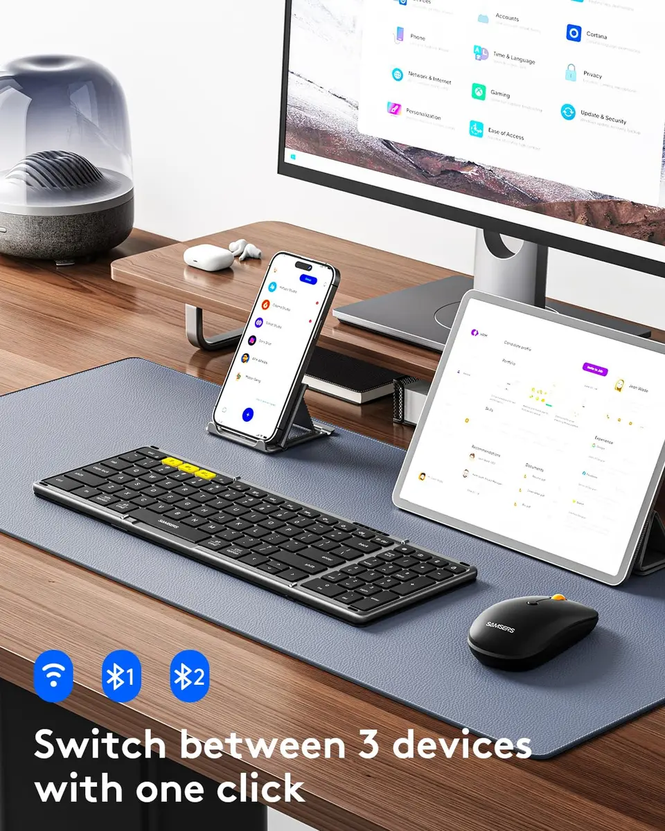Samsers Foldable Keyboard and Mouse Combo, Full-Size Portable Travel Keyboard & Rechargeable Wireless Mouse | Bluetooth 5.0 x 2 + 2.4G - view 2