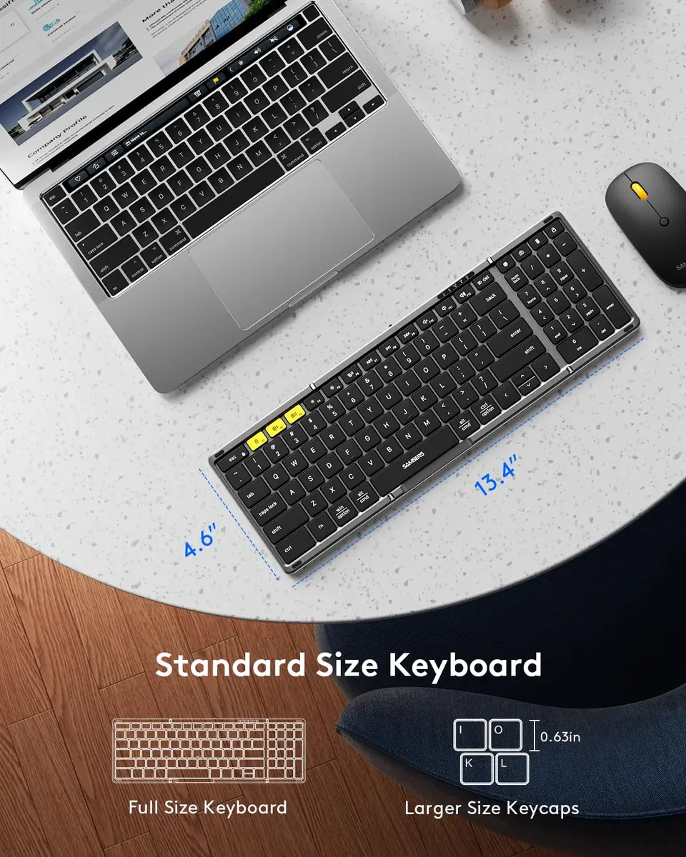 Samsers Foldable Keyboard and Mouse Combo, Full-Size Portable Travel Keyboard & Rechargeable Wireless Mouse | Bluetooth 5.0 x 2 + 2.4G - view 3