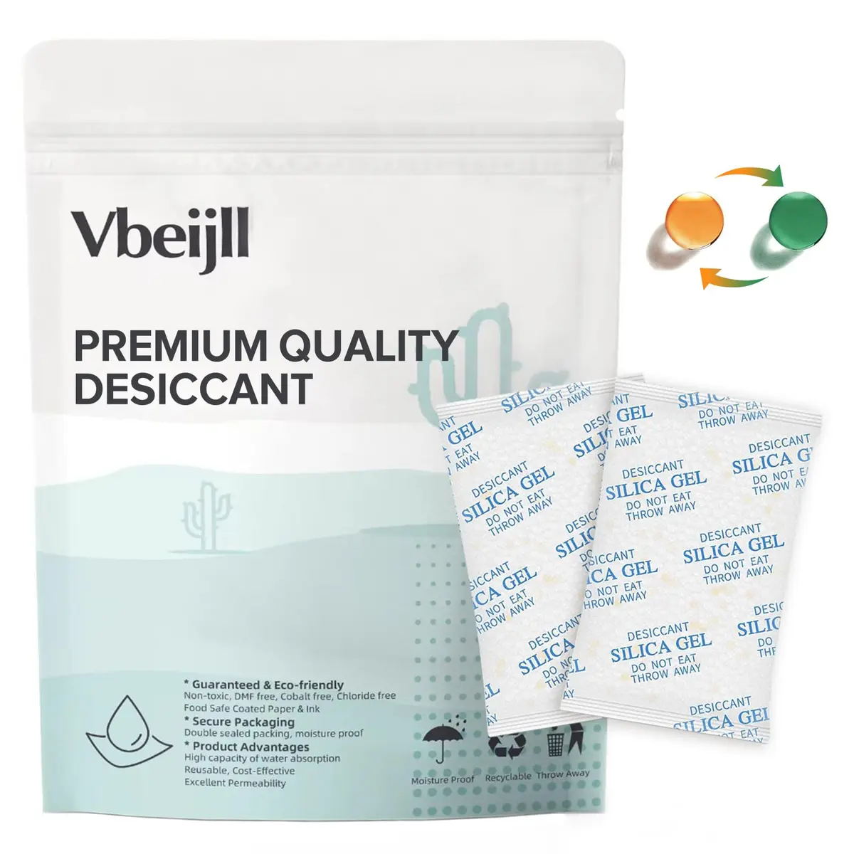 Vbeijll 5 Gram Silica Gel Packets (50 Pack) Moisture Absorbers for Lab & Home - main product image