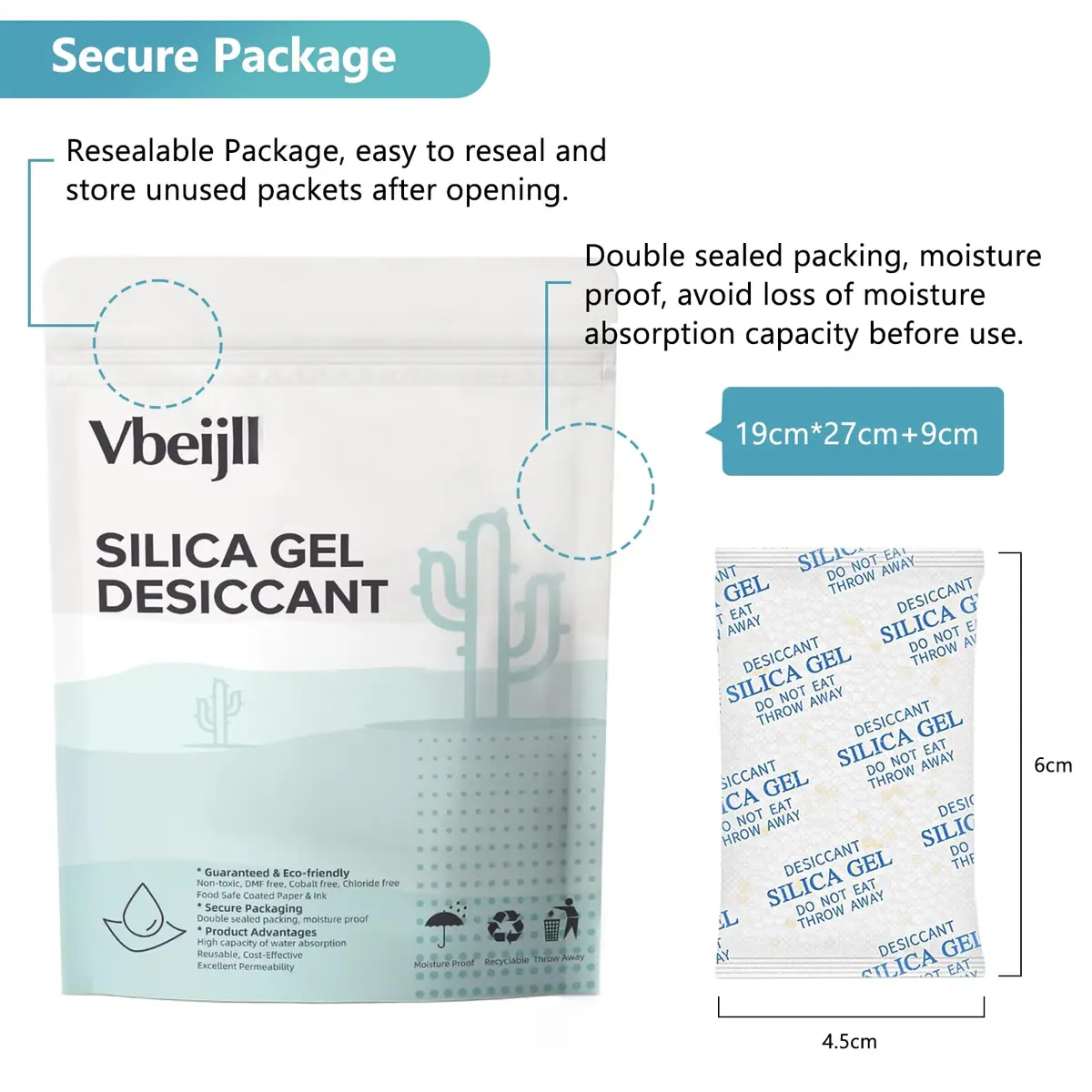 Vbeijll 5 Gram Silica Gel Packets (50 Pack) Moisture Absorbers for Lab & Home - view 7