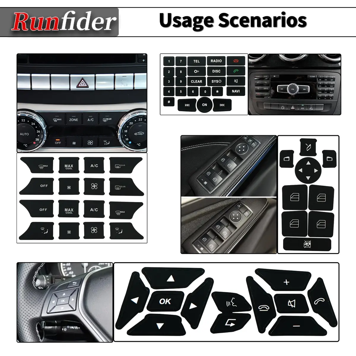 runfider Car Interior Stickers Decals for Mercedes Benz W176 W246 W204 W212 W218 R172 R231 | High-Quality Vinyl Repair Kit - view 3