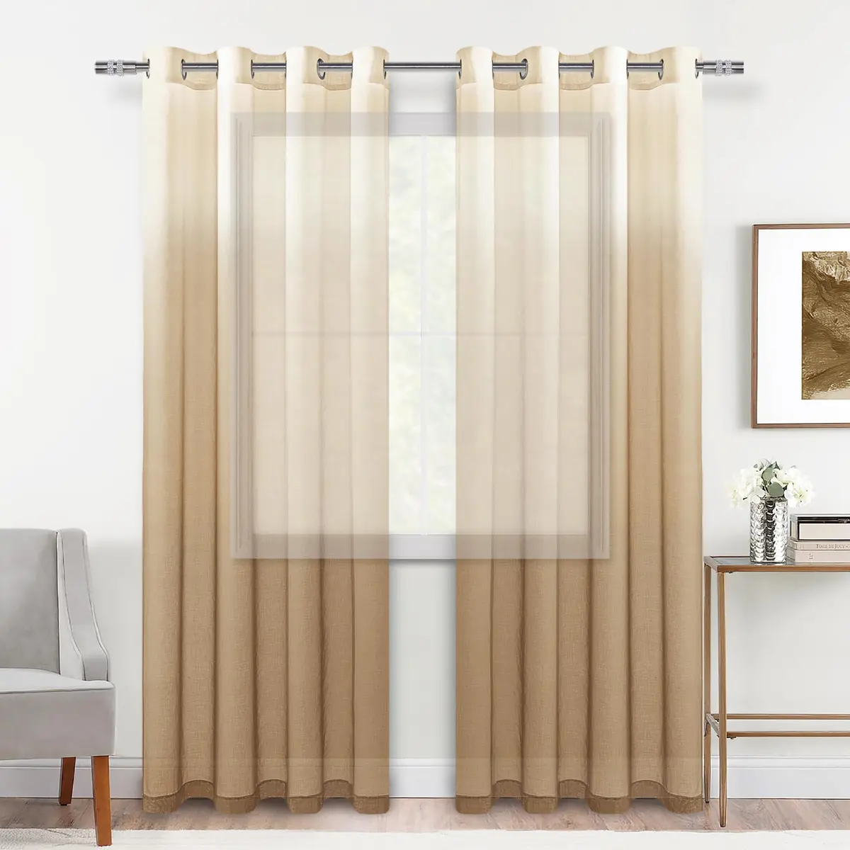 DWCN Taupe Ombre Sheer Curtains 96 Inches Long | Elegant Light Diffusion for Living Room - main product image