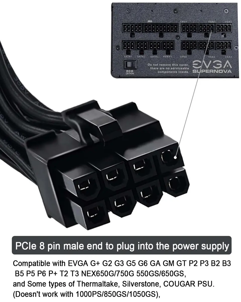 COMeap PCIe Power Cable for EVGA 8 Pin to Dual 8 Pin (6+2) 25-inch | GPU Power Extension - view 5