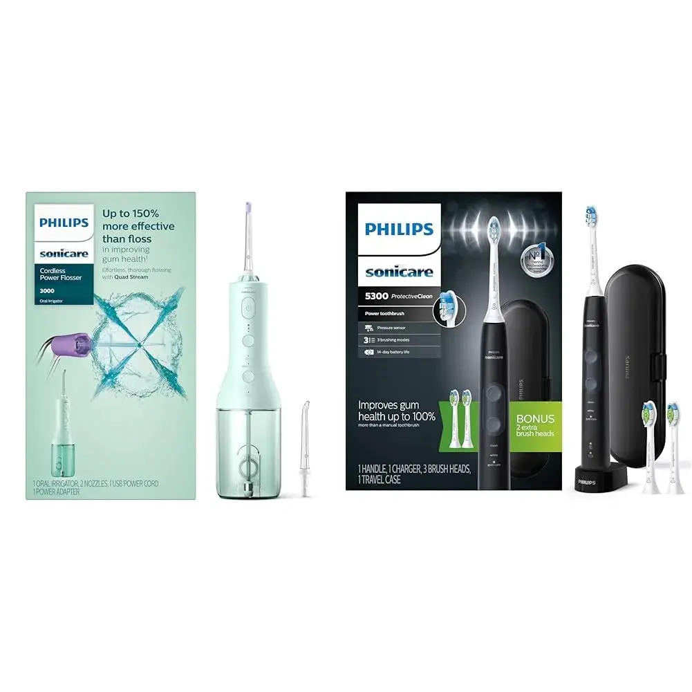 Philips Sonicare Cordless Power Flosser 3000 Mint & ProtectiveClean 5300 Electric Toothbrush | Healthier Gums & Cleaner Teeth - main product image