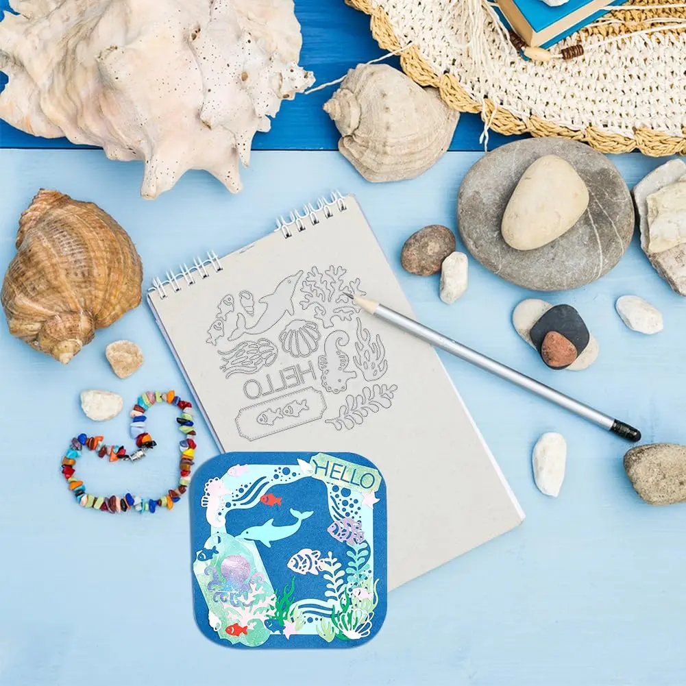 INFUNLY Ocean Theme Metal Cutting Dies Set 2PCS 19.8cm x 11.3cm | Sea Animal Die Cuts for Card Making - view 5