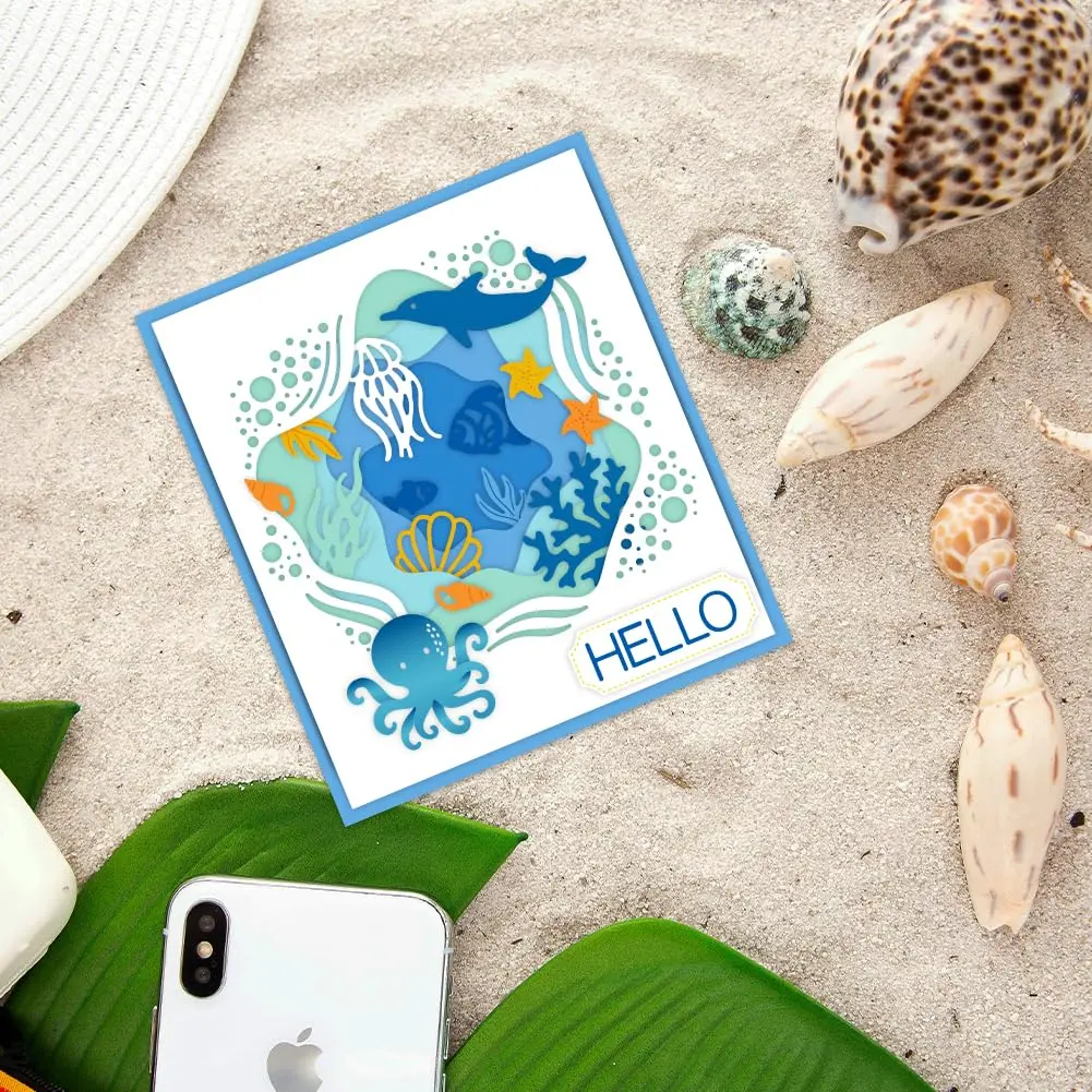 INFUNLY Ocean Theme Metal Cutting Dies Set 2PCS 19.8cm x 11.3cm | Sea Animal Die Cuts for Card Making - view 6