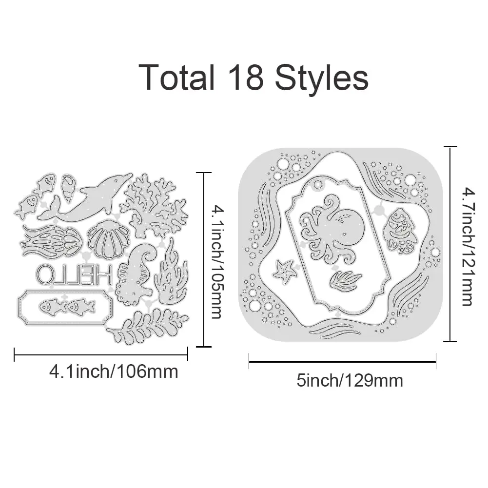 INFUNLY Ocean Theme Metal Cutting Dies Set 2PCS 19.8cm x 11.3cm | Sea Animal Die Cuts for Card Making - view 2