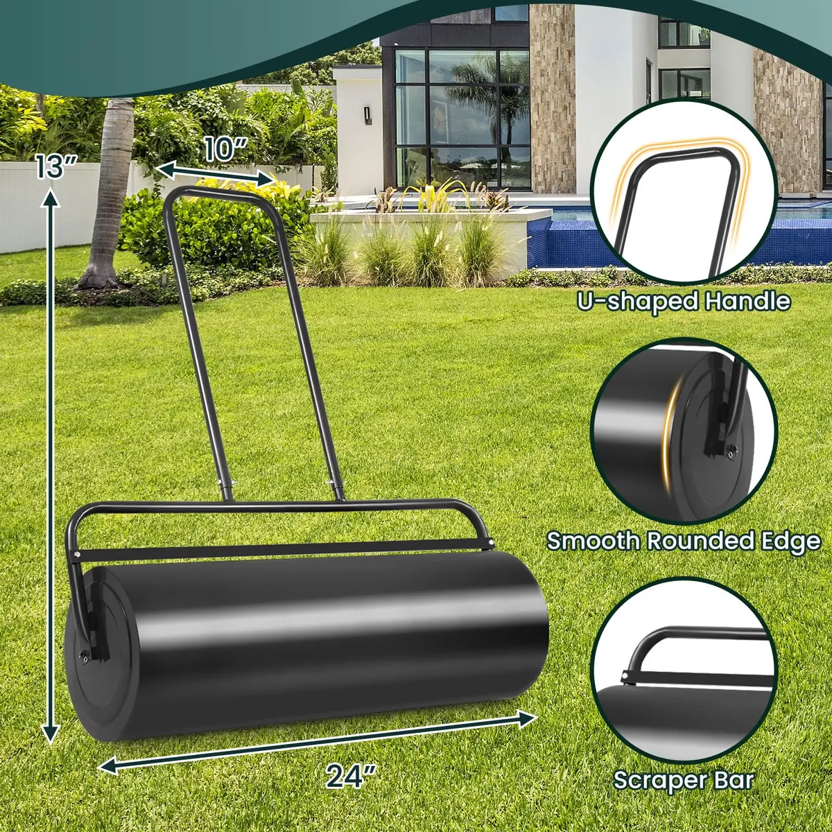 ARNOT Lawn Roller 13x24-Inch | Heavy-Duty Steel Garden Drum for Leveling & Seeding - view 7