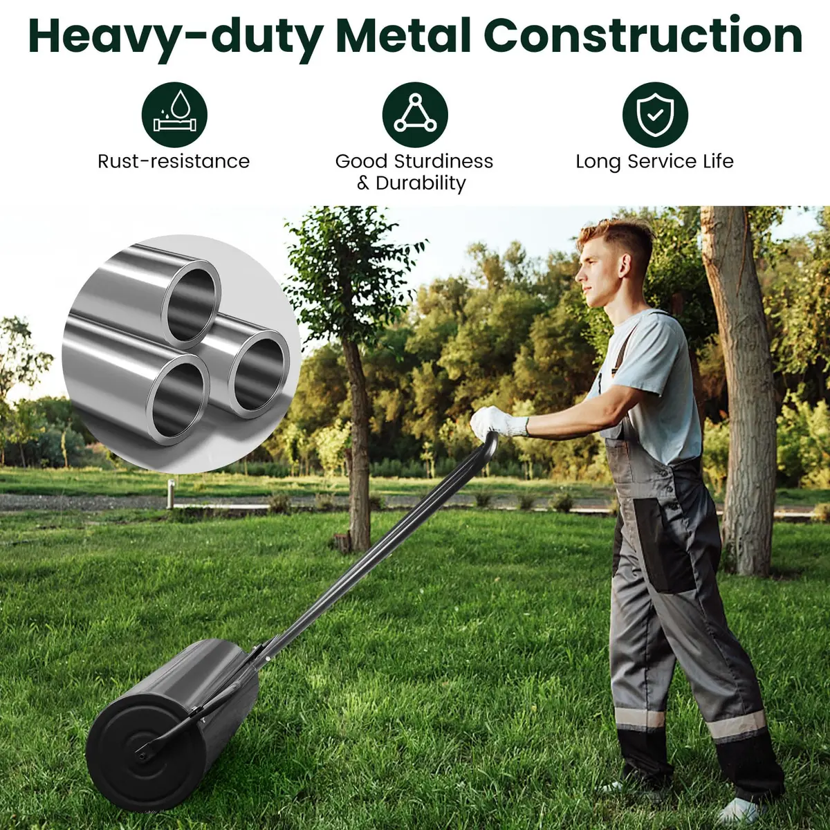 ARNOT Lawn Roller 13x24-Inch | Heavy-Duty Steel Garden Drum for Leveling & Seeding - view 2