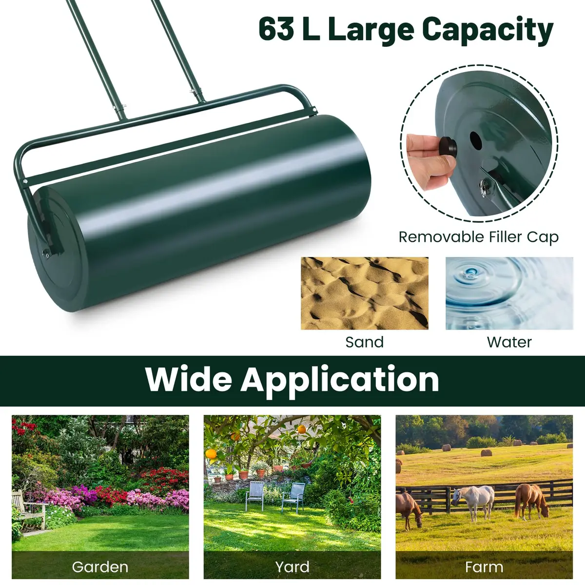 ARNOT Lawn Roller 12x36-Inch | Heavy-Duty Water/Sand Filled Garden Drum for Lawn & Yard - view 5