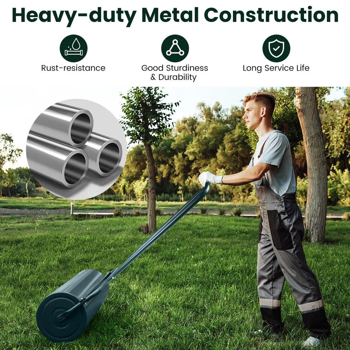 ARNOT Lawn Roller 12x36-Inch | Heavy-Duty Water/Sand Filled Garden Drum for Lawn & Yard - view 2