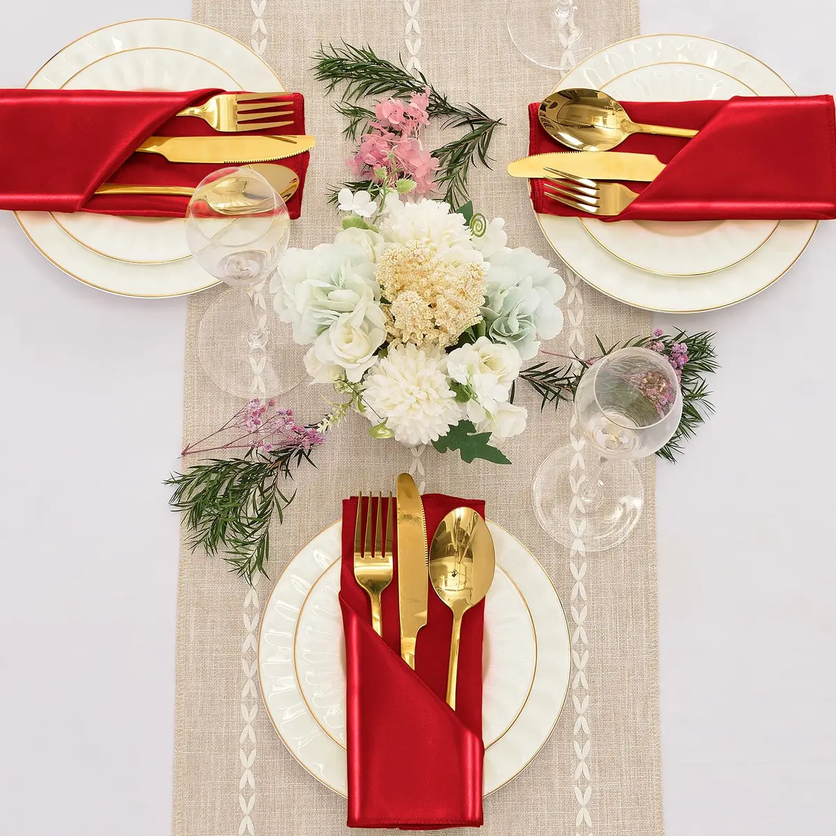 Eychei Satin Napkins, Red, 17" x 17" | Elegant, Durable Polyester for Home & Commercial Use - view 2