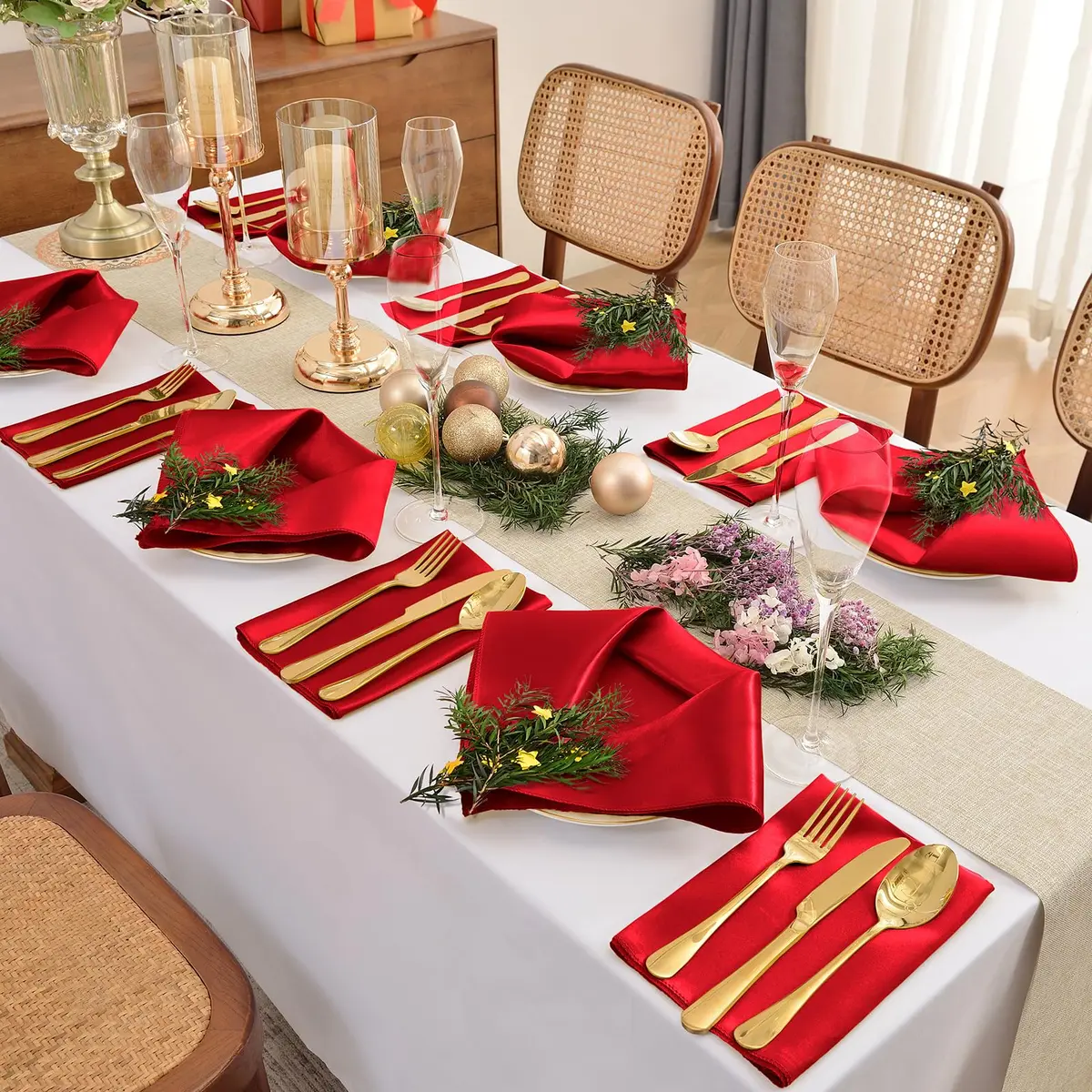 Eychei Satin Napkins, Red, 17" x 17" | Elegant, Durable Polyester for Home & Commercial Use - view 3