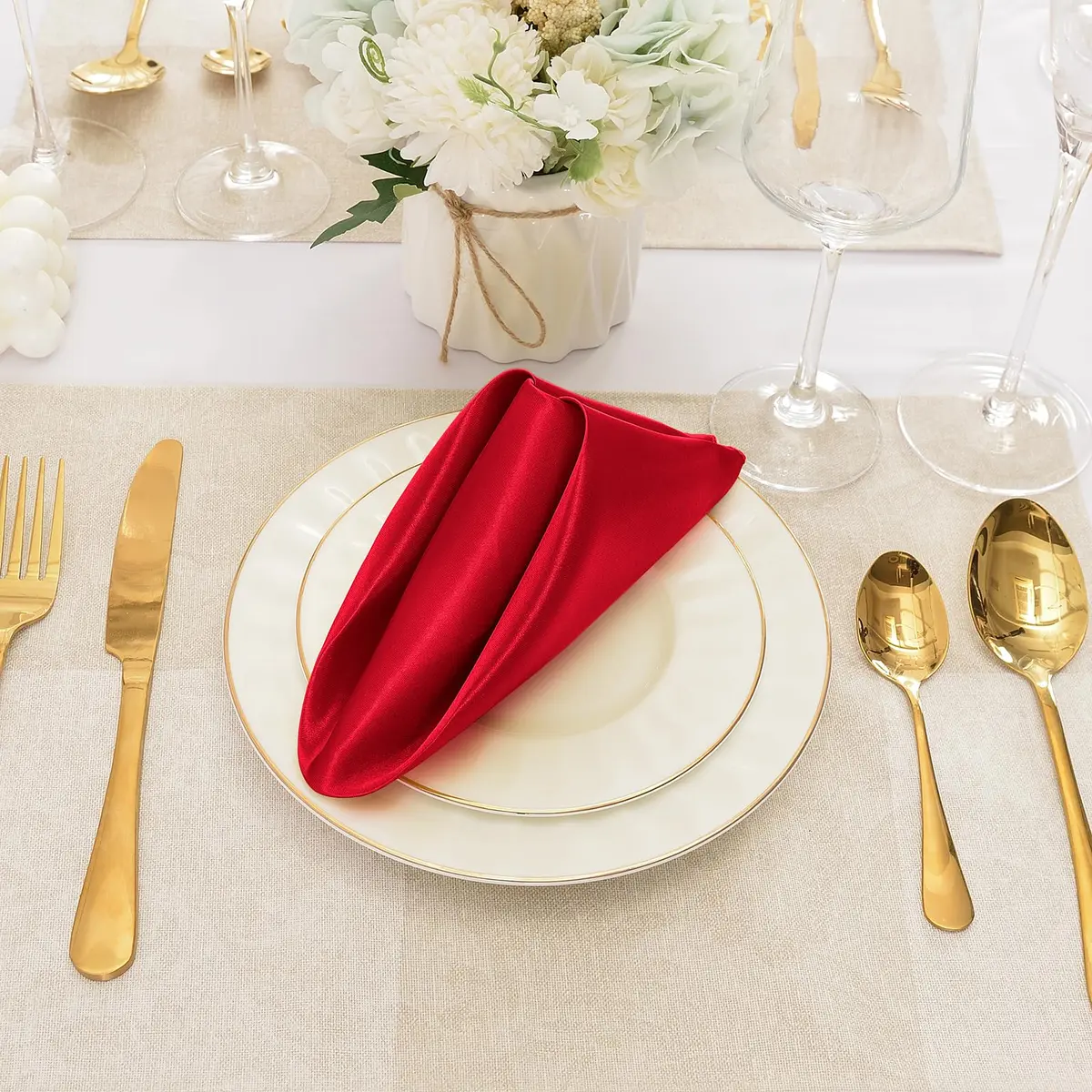 Eychei Satin Napkins, Red, 17" x 17" | Elegant, Durable Polyester for Home & Commercial Use - view 4
