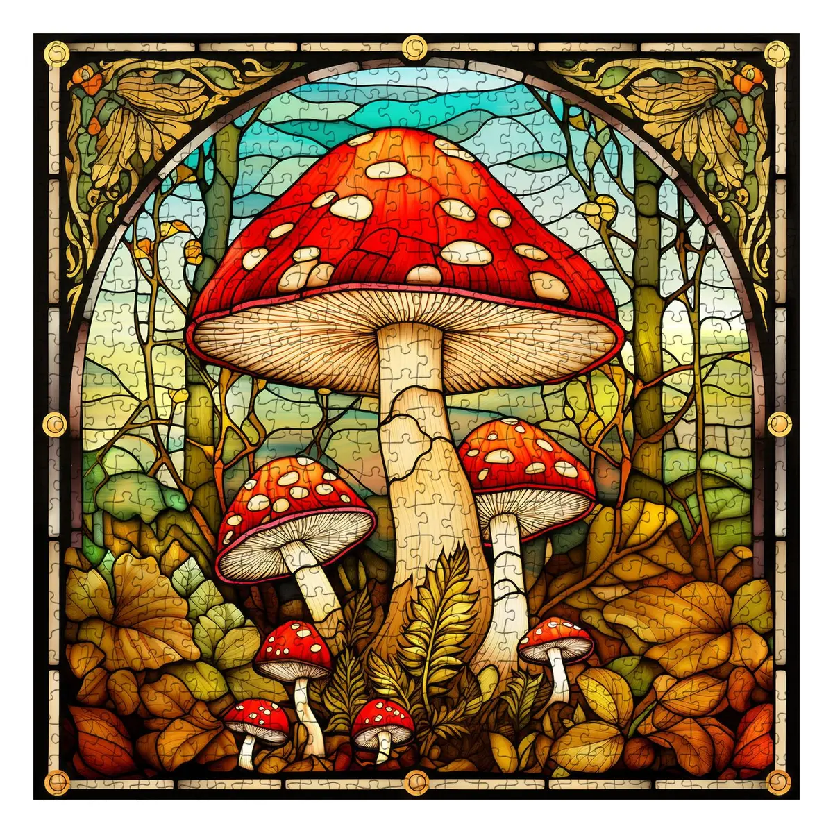 PPuzzling Vintage Mushroom Puzzle 1000 Pieces | Challenging Retro Stained Glass Art (23.85in x 23.85in) - main product image