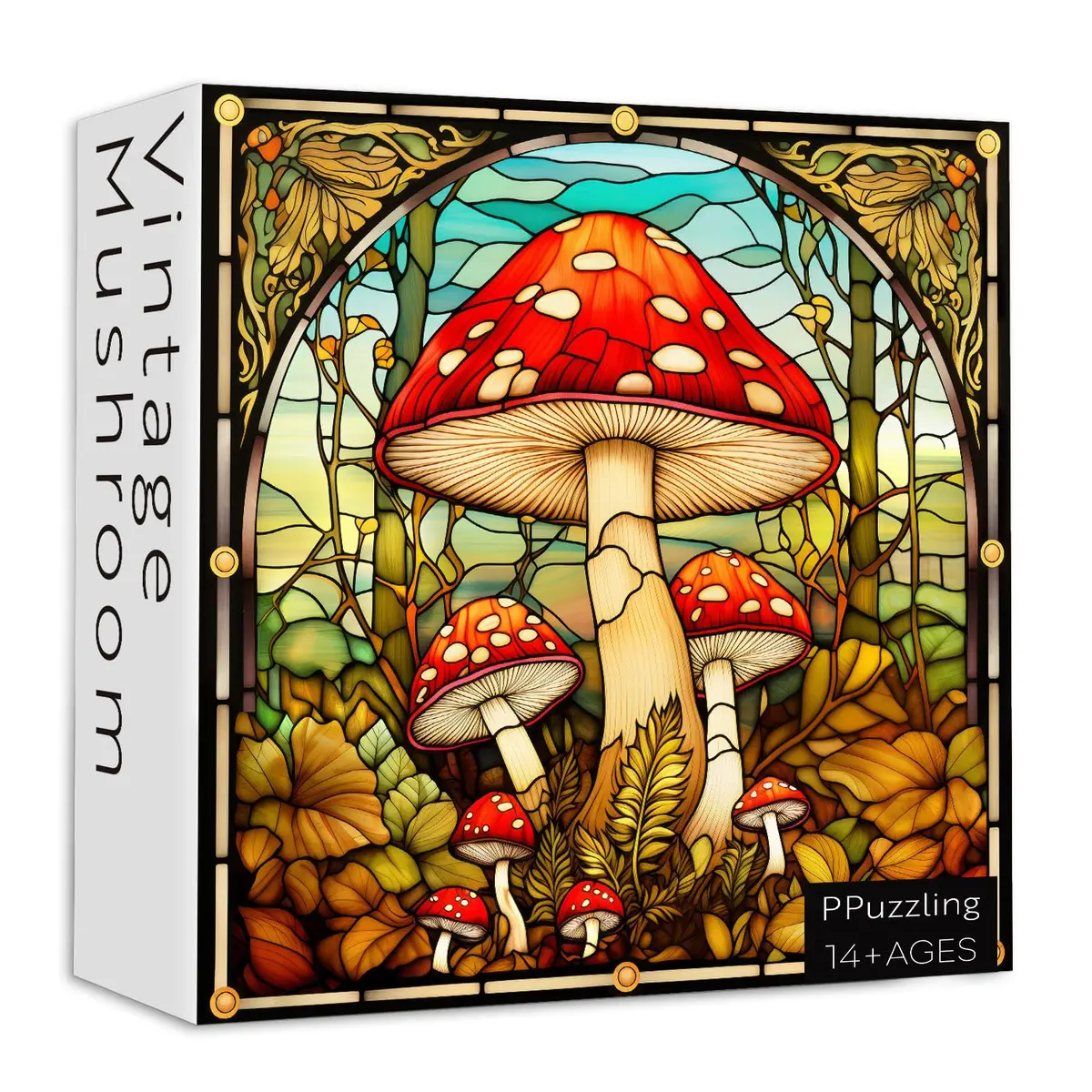 PPuzzling Vintage Mushroom Puzzle 1000 Pieces | Challenging Retro Stained Glass Art (23.85in x 23.85in) - view 2