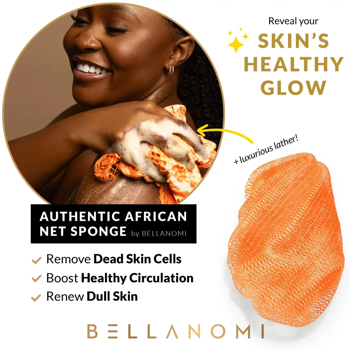 Bellanomi African Exfoliating Net Sponge Orange 114 cm (45 inches) | Authentic Sapo for Deep Exfoliation - view 2