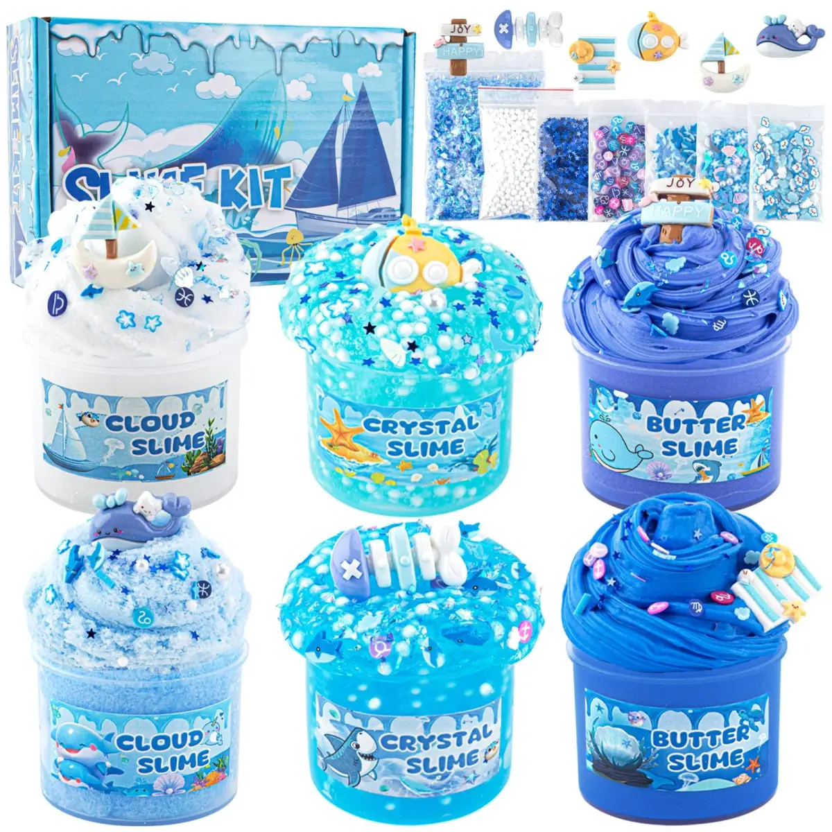 LAWOHO Blue Ocean Slime Kit 360ml (12.17 Fl Oz) | ASTM-Tested Non-Toxic Butter Cloud Crystal Slime - main product image