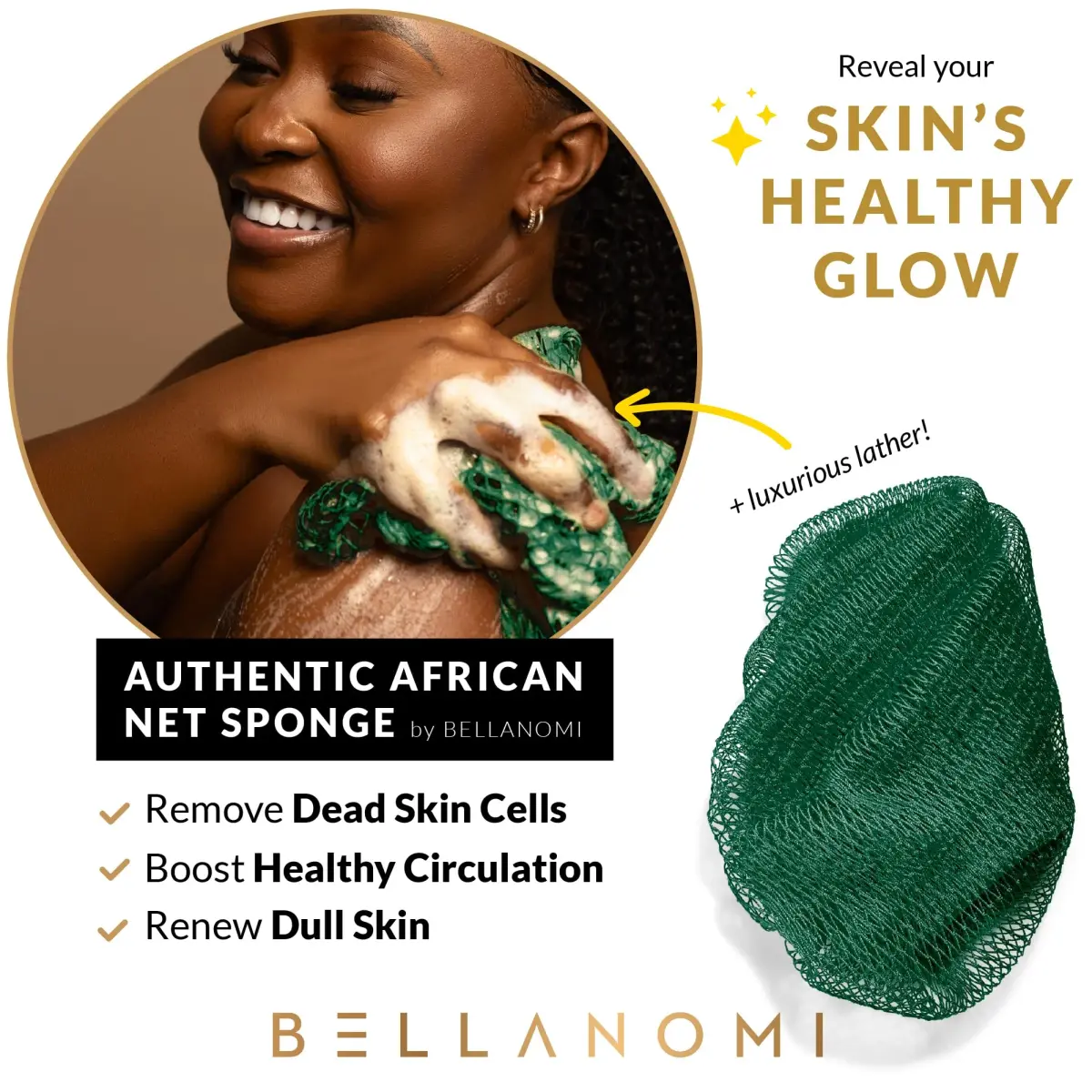 Bellanomi African Exfoliating Net Sponge Emerald Green 114 cm (45 inches) | Authentic Sapo for Deep Exfoliation - view 2