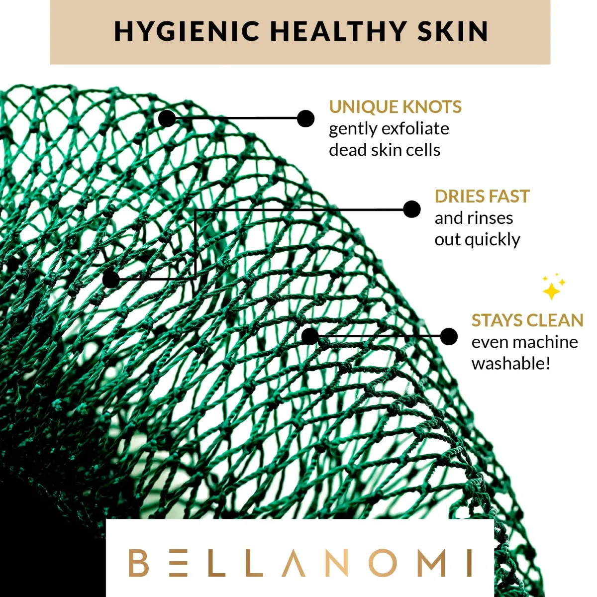 Bellanomi African Exfoliating Net Sponge Emerald Green 114 cm (45 inches) | Authentic Sapo for Deep Exfoliation - view 3