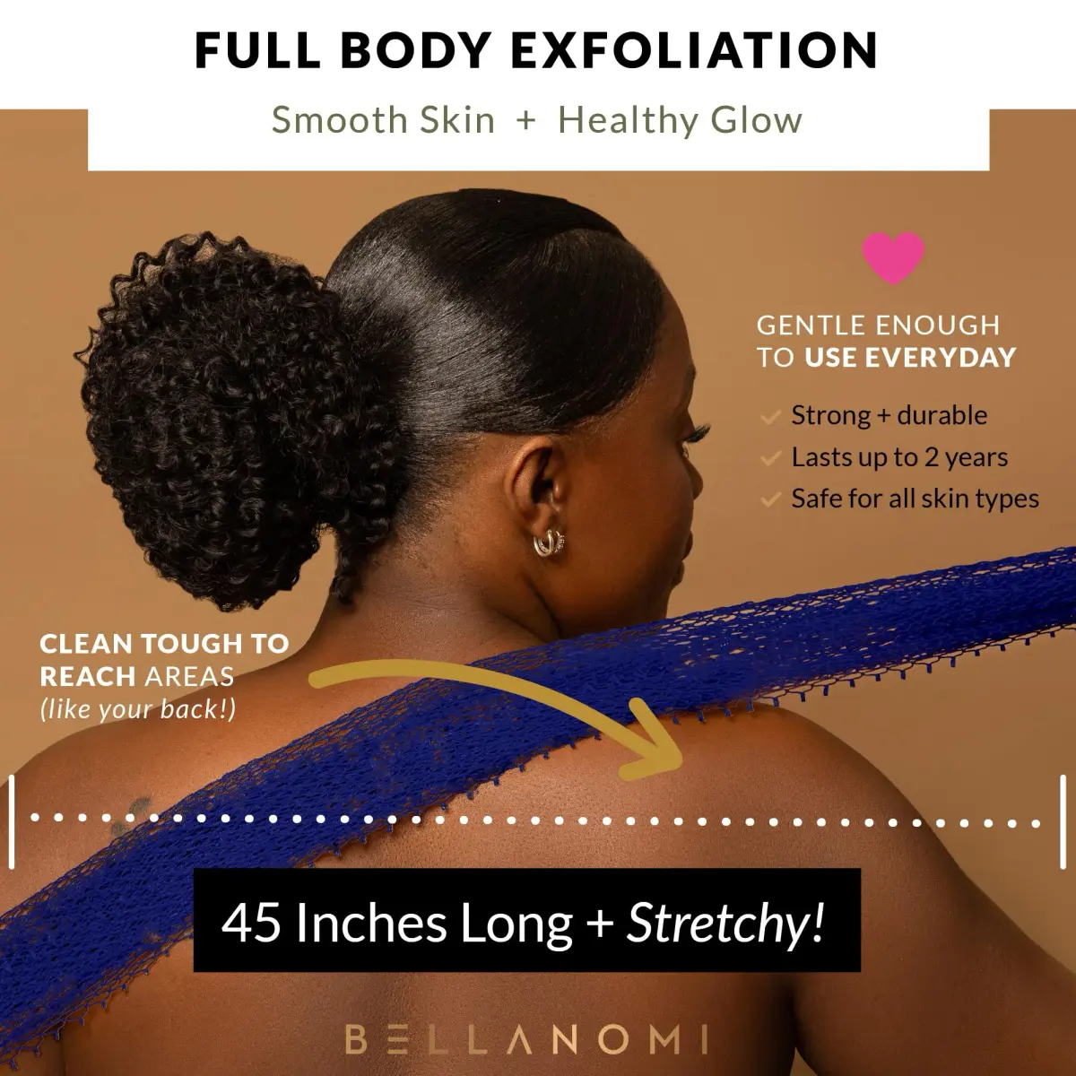 Bellanomi African Exfoliating Net Sponge Navy Blue 104 cm (41 inches) | Authentic Sapo Cloth for Back and Body - view 4